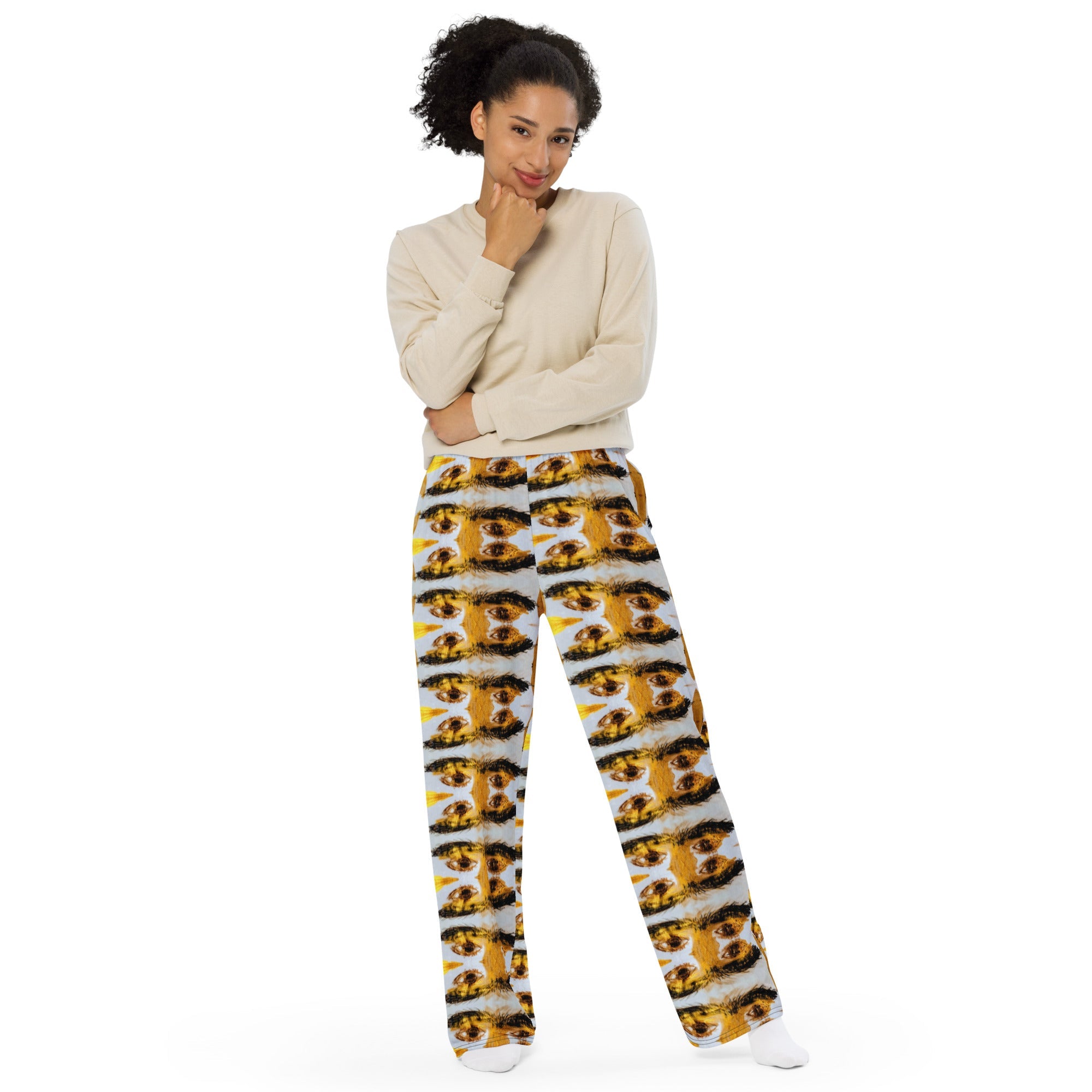 Eyes of Frida Kahlo Premium All-Over Print Unisex Wide-Leg Pants - Artist Collection
