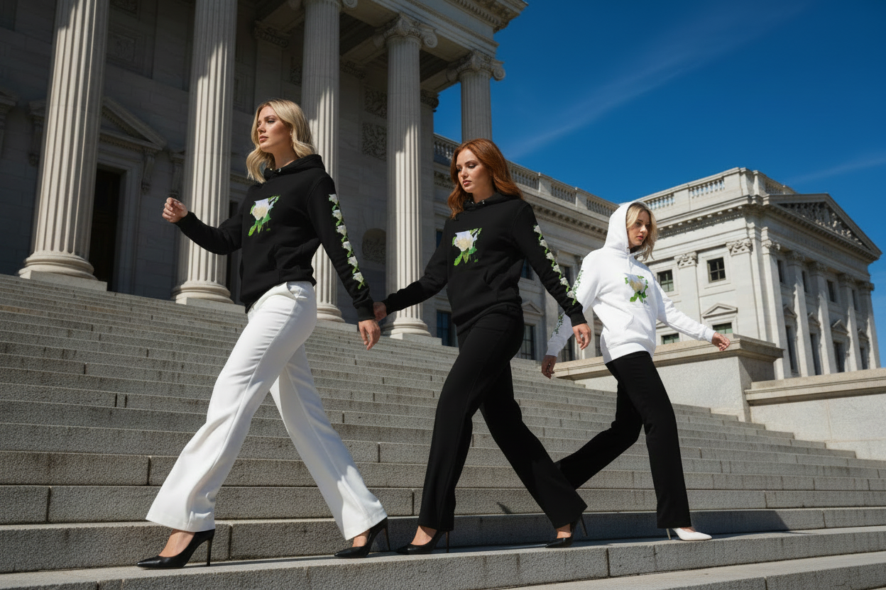 JFK White Rose Hoodie Editorial - No Statue