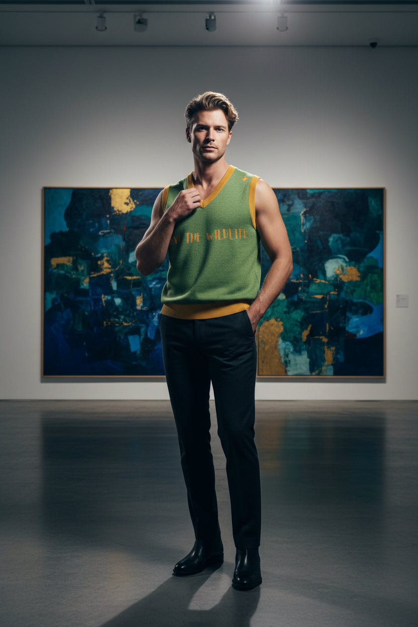 Knit V-Neck Vest Save The Wildlife