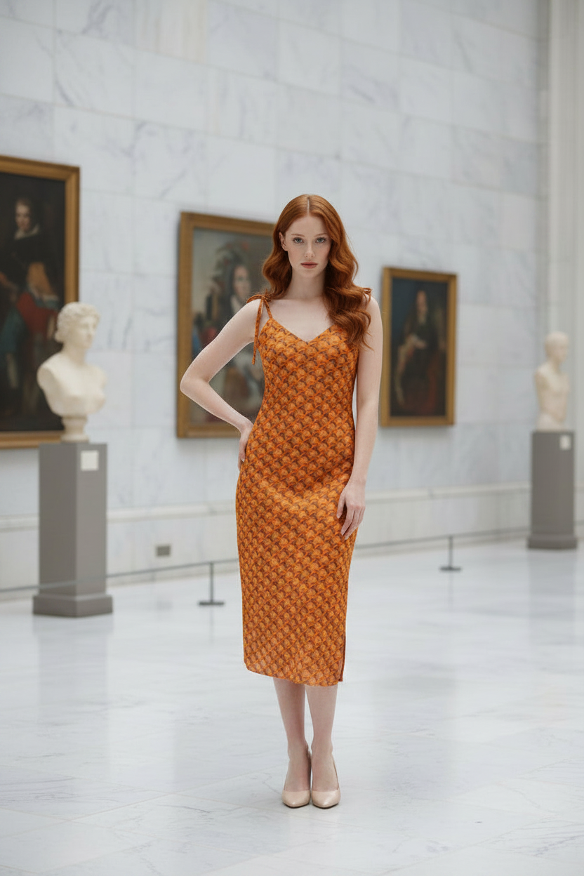 Estrella Artisan Tie-Strap Midi Dress